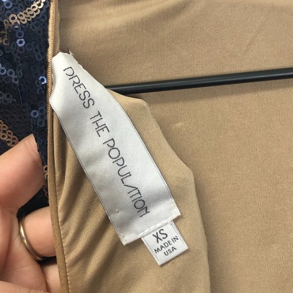 Dress The Population Lola Long Sleeve Mini Bodycon Dress, Blue Gold, Women XS - Picture 8 of 10